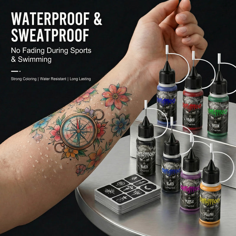 DM 1PC Colorful Temporary Juice Tattoo Paste Painless Body Paint Tattoo DIY Fake Tattoo 1 Week without Fading for Women Men