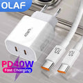 40W Fast Charger Type C Dual Port PD Fast Charging Charger Adapter For iPhone 15 14 Samsung S23 Xiaomi 10A USB C To USB C Cable
