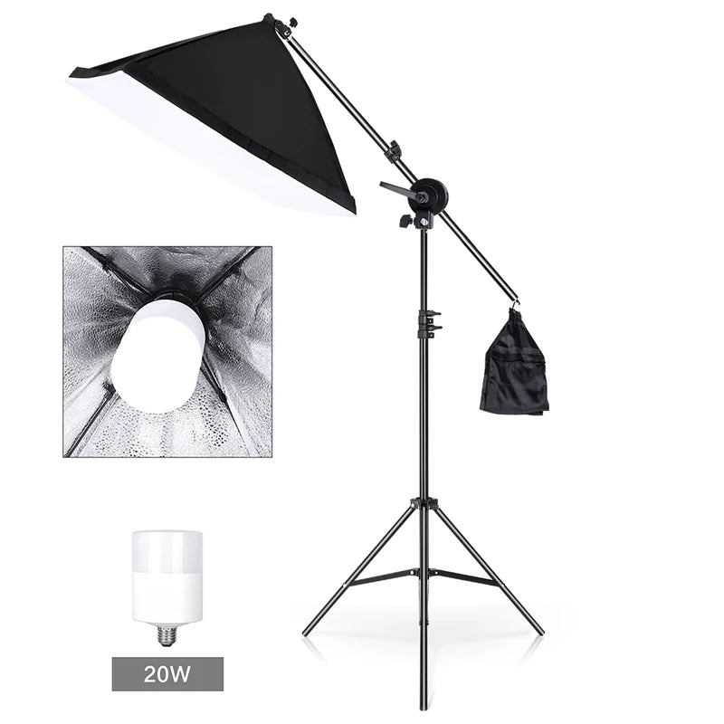 LED Light Continuous Lighting Studio Kit Boom Arm 50x70CM Softbox for Photography Lighting and Photo Vedio Shooting Equipment