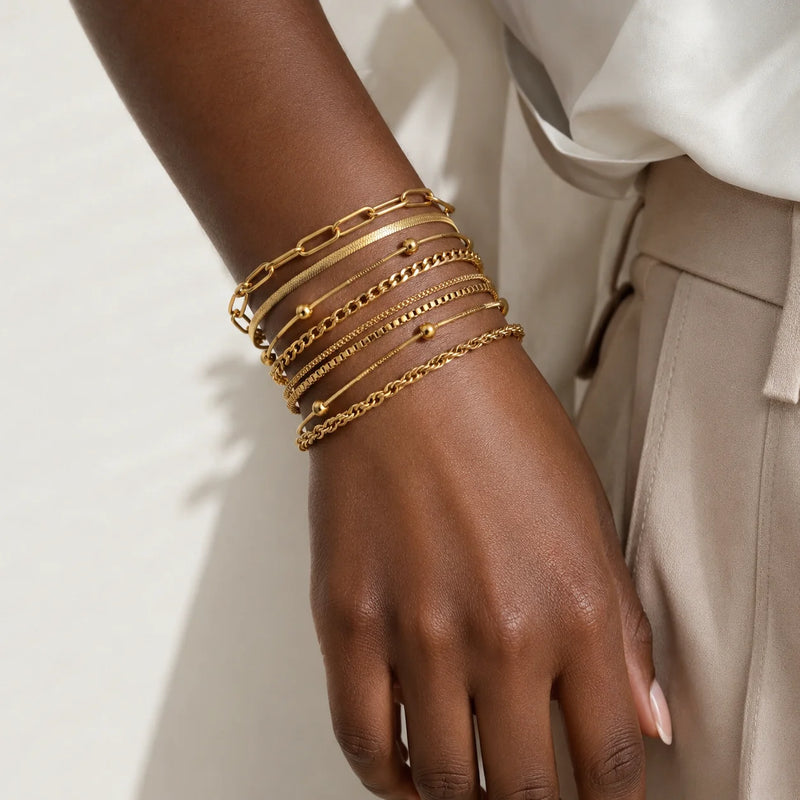 5Pcs Minimalist Chain Bracelets Women Stainless Steel Twist/Paperclip/Cuban Adjustable Stack Jewelry - Visuel 2 | SAMAG