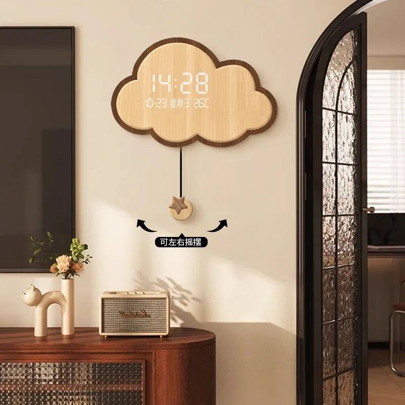 Cloud-Shaped Wall Clock LED Perpetual Calendar 2024 Motion-Sensor Silent Mechanism Long Battery Life