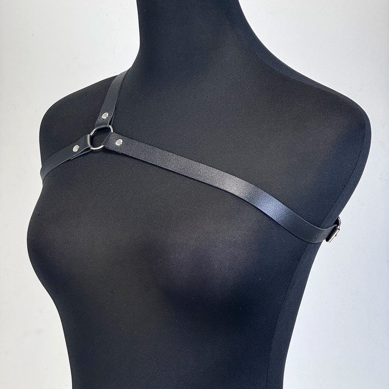 Fashion PU Leather Harness Belts Gothic Punk One Shoulder Suspenders Straps for Women Street Style Friends Gathering Accessories