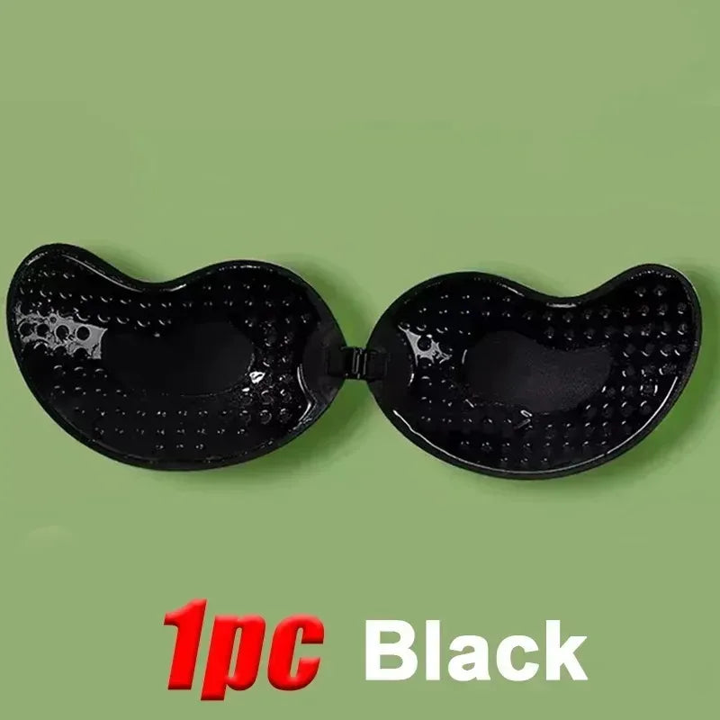 1/2pcsInvisible Women'S Push Up Bra, Backless And Strapless Bra, Front Placket Bra, Underwear, Silicone Self-Adhesive Breast Pad
