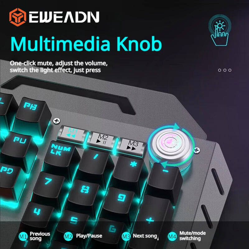EWEADN TK900 Mechanical Keyboard USB-C Rechargeable RGB Backlit Ergonomic Gaming Keyboard For PC Laptop Mac