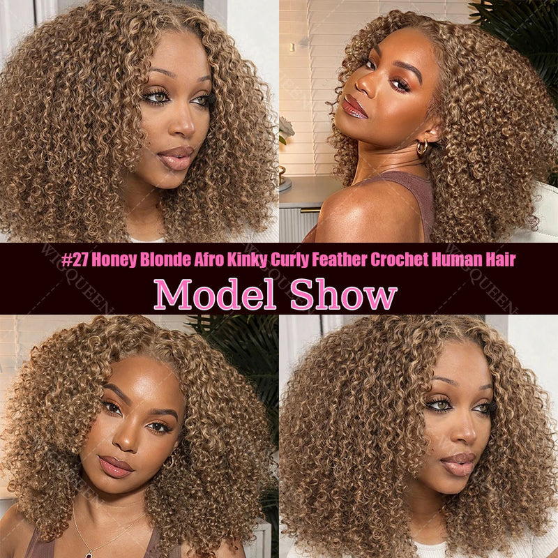 Feather Crochet Human Hair 4/27 Highlight Pixie Curl Bulk Hair Extensions Lightweight Small Spirals Curly Crochet Hair For Braid