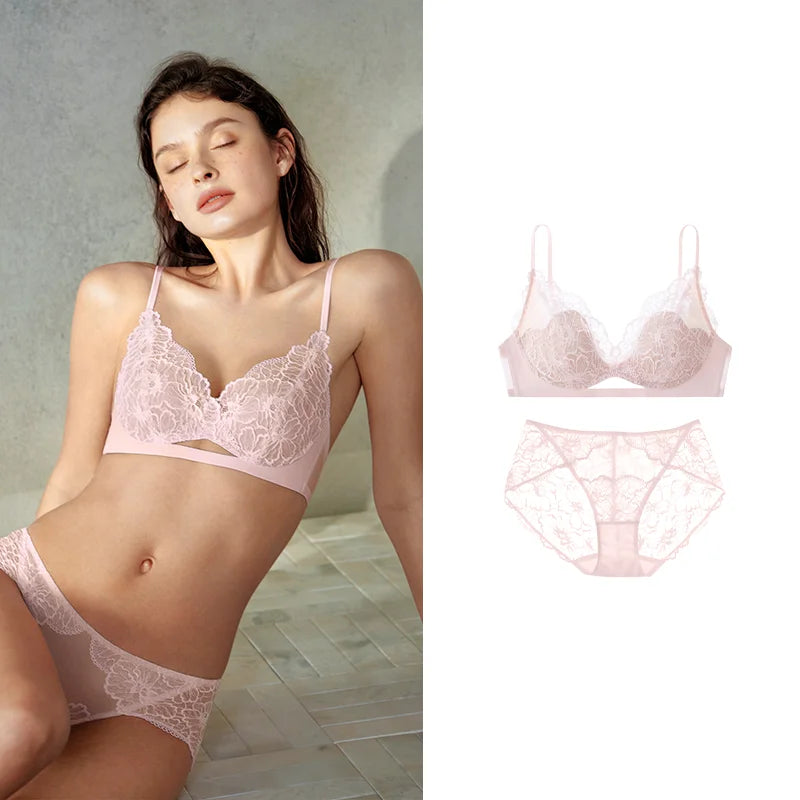 SUJIIN Women's Sexy Bra and Underwear Sets for Women Summer Wireless Lace Comfort Set Bras Women Small Chest Lingerie Lady MX325