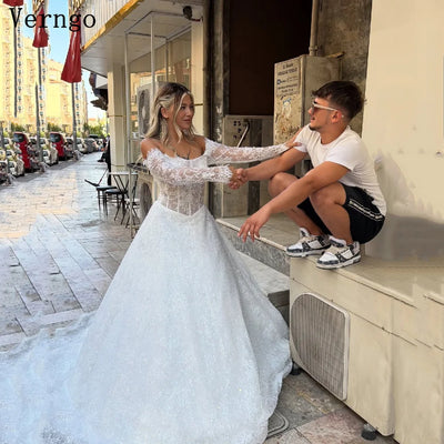 Verngo Luxury Shiny Appliques Wedding Dress Off | SAMAG