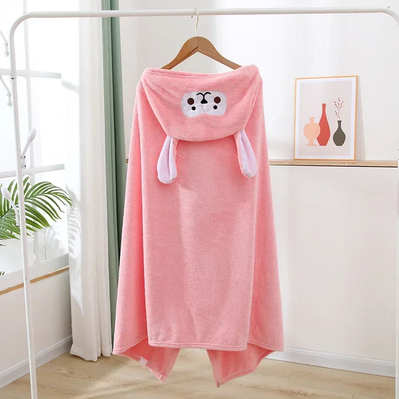 70x140CM Baby Bath Towel Coral Fleece Baby Hooded Towel Absorbent Soft Towels for Newborn Cartoon Animal Hooded Bath Blanket