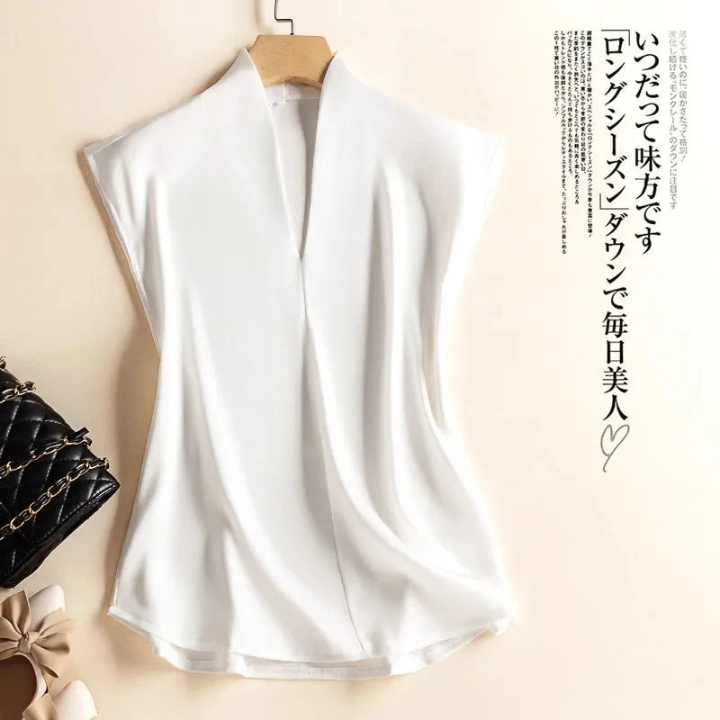 Coffee Silk Rayon V - Neck Pullover Sleeveless Casual Chic - View 5 | SAMAG