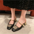 New Women's Shoes Mary Jane Mules, Square-Toed Shallow-Cut Chunky Heel Shoes, Fashionable High-Heeled Sandals