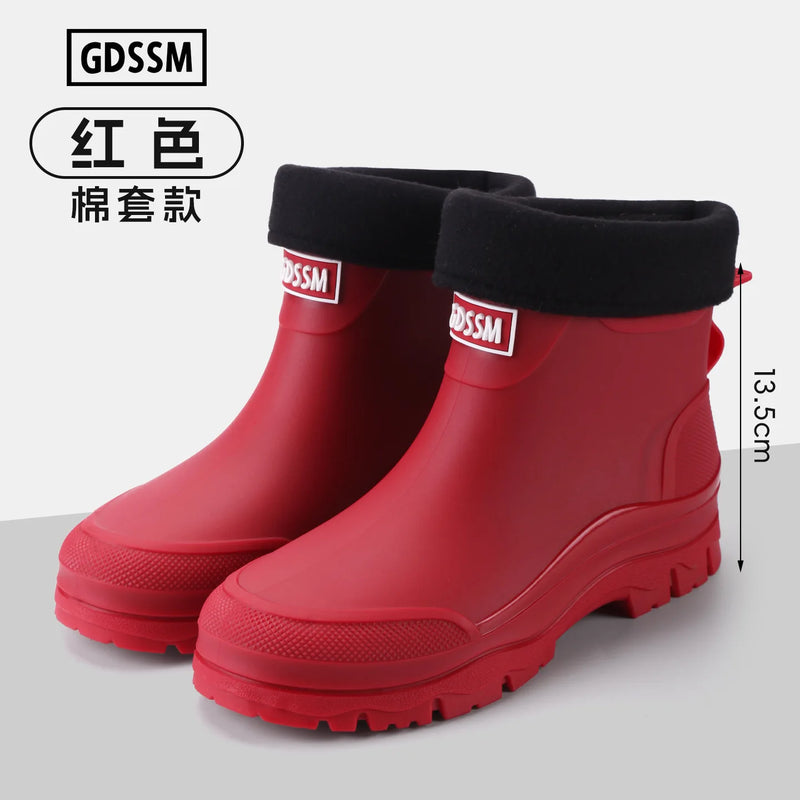 Rain Boots Men's Short-tube Korean Style Casual and Comfortable Outdoor Fishing Waterproof Low-cut Rubber Shoes Rider Work Boots