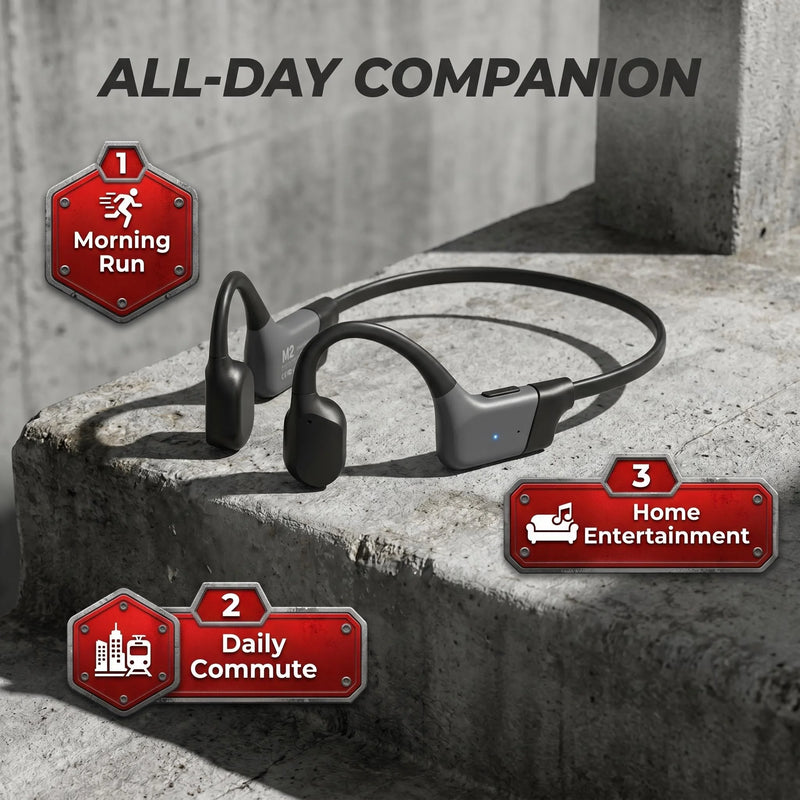 2026 New Bluetooth 5.3 Bone Conduction Headphones Open-Ear Wireless Earphones, 20H Long Battery ENC Mic, Lightweight Sweatproof for Running