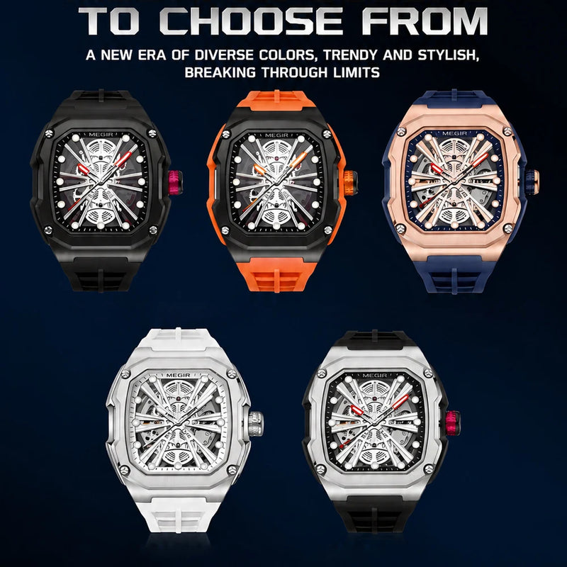 MEGIR Luxury Skeleton Automatic Mechanical Men Watch Original Waterproof Luminous Wristwatch Male Mechanical Clock Reloj
