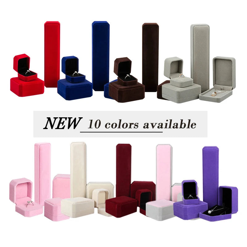 Huitan Velvet Box for Rings/Earrings/Necklaces/Bracelets Simple Classic Engagement Wedding Packaging Boxes Love Gift Hot Jewelry
