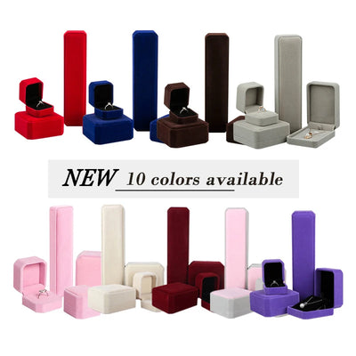 Huitan Velvet Box for Rings/Earrings/Necklaces/Bracelets Simple Classic Engagement Wedding Packaging Boxes Love Gift | SAMAG