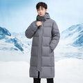 Casual Men's Long-Length Hooded Down Jackets Winter Windproof Warm Top Puffer Coats Outdoor Solid Thicken Padded Parkas Clothing