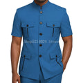 Mens Safari Suit 2 Piece Short Sleeve Suits for Men Regular Fit Stand Collar Suit African Clothes