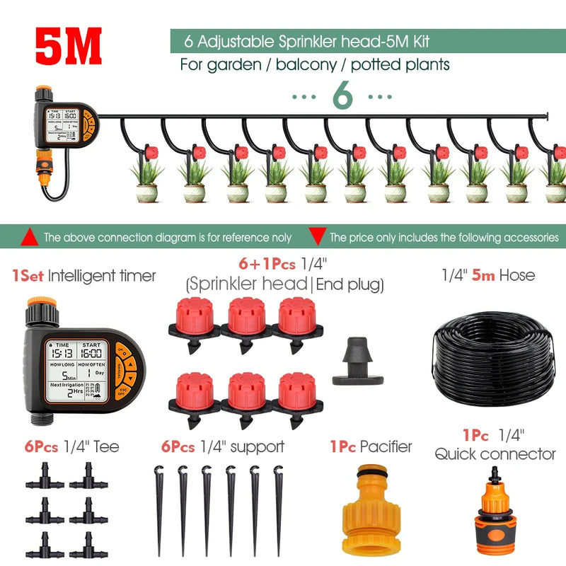 5-50M 1/4" Garden Smart Timer Irrigation Set IPX5 Waterproof LCD Automatic Watering Controller Can Be Used Water Lawn Plants kit