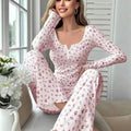 Women Autumn Winter Sleepwear Floral Print Lettuce Trim | SAMAG