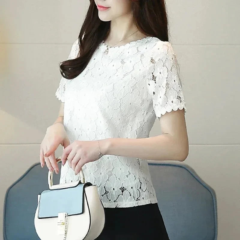 Summer Flower Lace Short Sleeve Blouse New Fashion - View 6 | SAMAG
