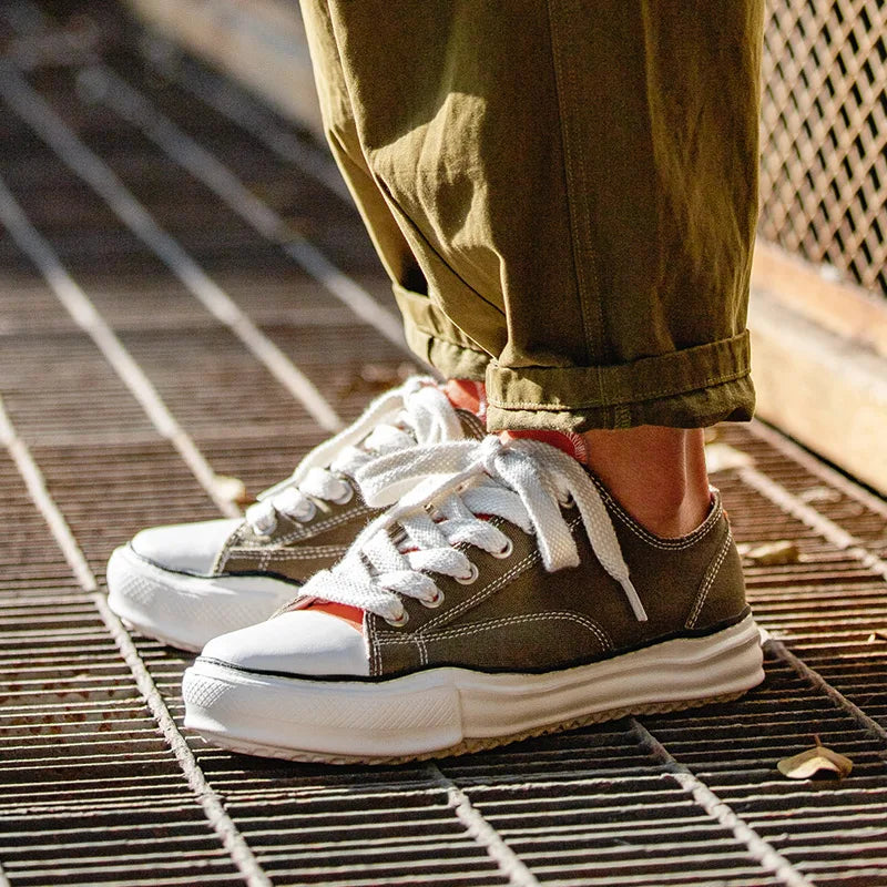 Maden Casual Low-top Dissolved Canvas Shoes for Men's Spring Autumn Street Outfits Sneakers Soft Sole Lace-up Skateboard Shoes