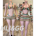 HLJ Y2K Fashion Coffee Striped Bikini Set Women Beaded | SAMAG
