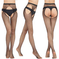 Women Long Sexy Hollow Out Fishnet Stockings Open Crotch Pantyhose Black High Waist Stocking Tights Panty Fishnet Lingerie Socks
