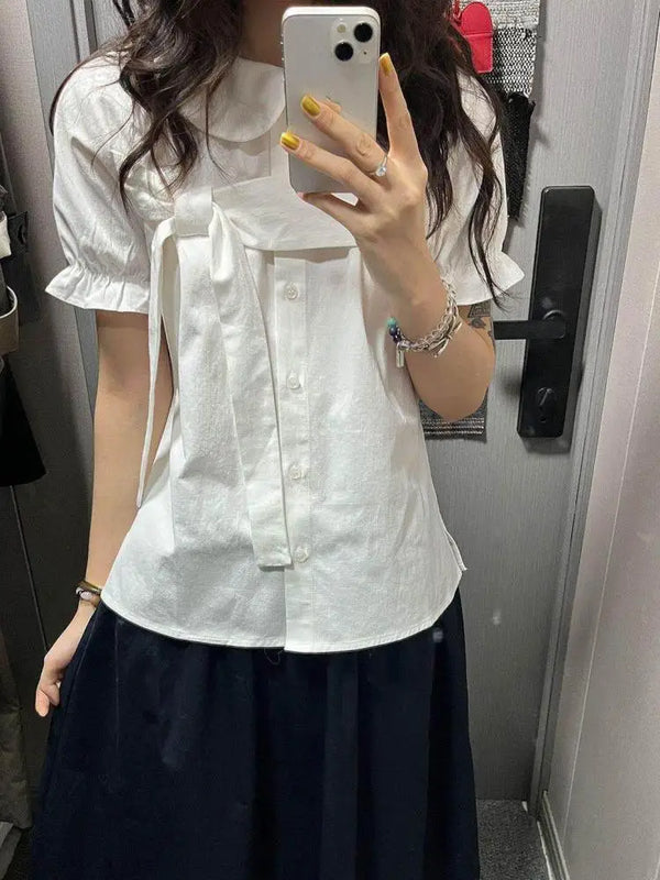 Erwofeina Peter Pan Collar Preppy Style Women Shirts - View 4 | SAMAG