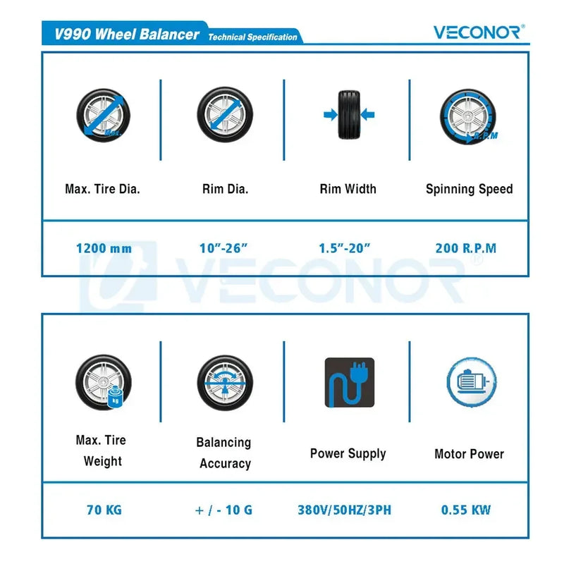 Semi-Automatic Truck Wheel Balancer with Wheel Lift Suitable for Truck Bus Tractor Wheels Rims up to 26" - V990