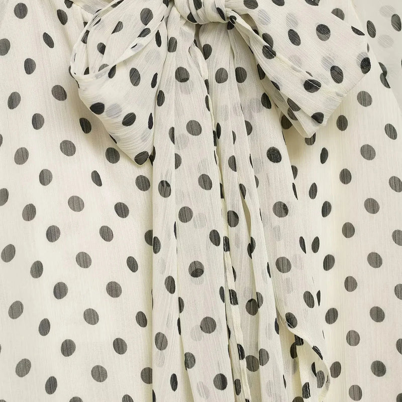 KONDALA Women Trendy Polka Dot Blouse Bow Tie O - Neck - View 4 | SAMAG