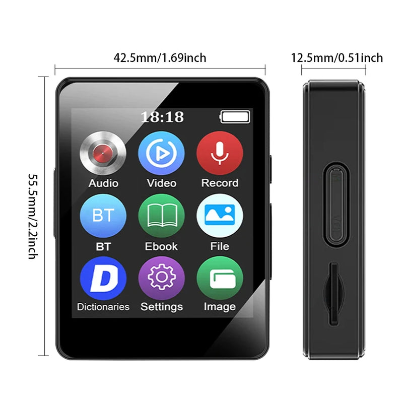 8/16/32/64GB Portable MP3 Player HiFi Bluetooth-Compatible 5.0 MP3 Music Player 1.8inch Screen Sports MP3 Player Gift for Kids