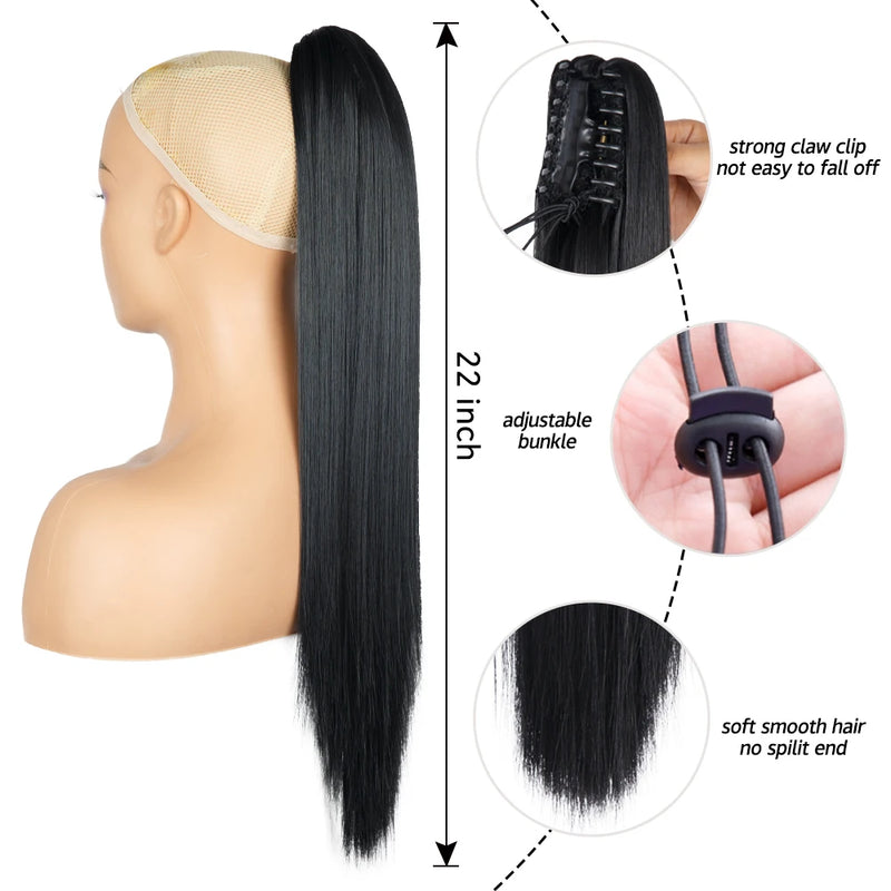 Synthetic Claw Clip On Ponytail Extension 22Inch Long Straight Wavy Ponytail Hair Ponytail With Claw Clip On Ponytail For Women