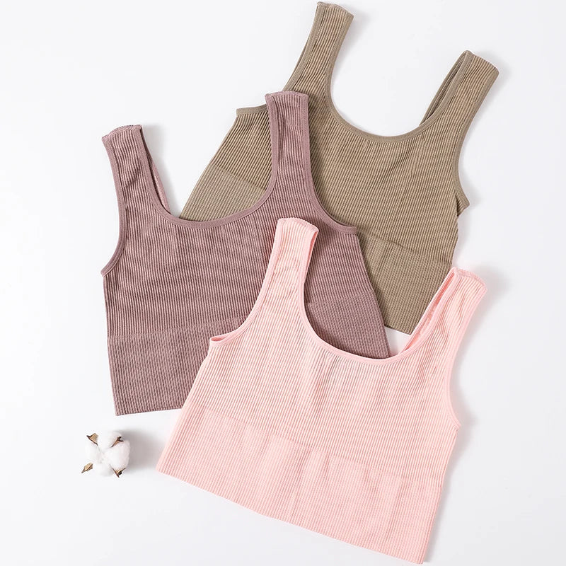 Women's Ribbed Bra Seamless Tank Top Comfort Sports Bralette Wireless Activewear Underwear Stretchy Vest Lingerie Intimates M-XL