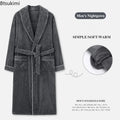 2026 Men's Autumn Winter Flannel Pajama Robes Thickened Warm Lace Up Bath Robes Men Loose Lounge Homewear Coral Fleece Nightgown