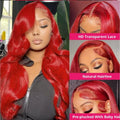 Hot Red Human Hiar Wigs 13x4 13x6 Lace Frontal Wig Body Wave Brazilian Colored Human Hair Wigs 30 36 Inch for Women  Pre plucked