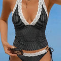 Deep V Lace Polka Dot Tie Front Sexy Bikini Set Designer | SAMAG