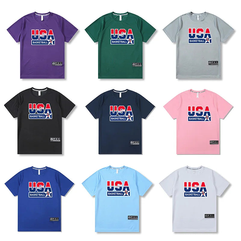 Loose Men Running 2023 Outdoor Street Basketball Gym Short Sleeve Letter Print T Shirt Summer Quick Dry Fitness Bodybuilding