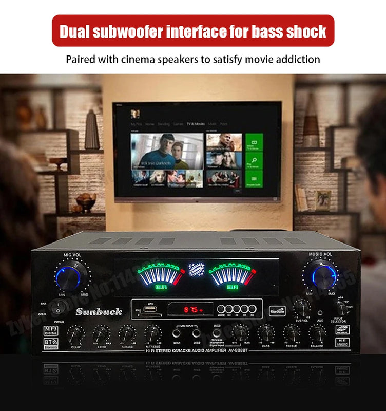 888BT 999BT Dual Dynamic Screen Digital Bluetooth Amplifier HiFi Stereo Sound AMP For Home Car Theatre Karaoke Meeting Max 4000W