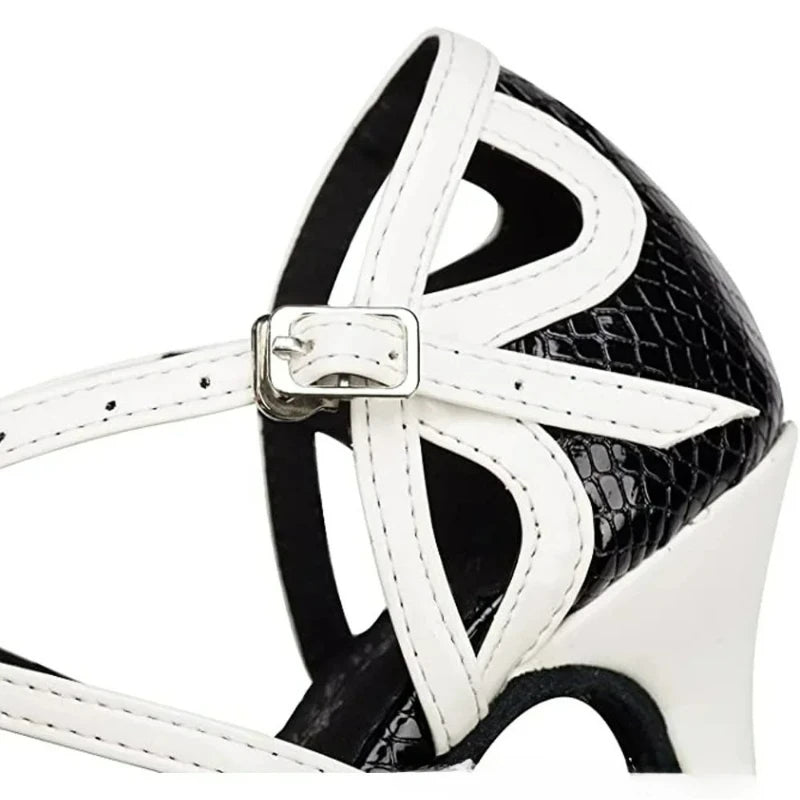 Black White Latin Dance Shoes for Womens Soft Bottom Indoor Jazz Tango Cha Cha Party High Heel Girl Dancing  Hollow Out Sandals