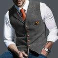 Fashion Men's Vests Lapel Tweed Plaid V-neck Waistcoat Slim Fit Vest Business Formal Dress Suit Casual Wedding Tuxedo Male Vest