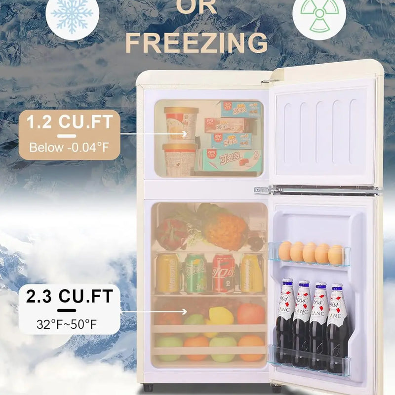 KRIB BLING 3.2 Cu.ft Compact Refrigerator, Mini Fridge with Freezer, Retro Design Small Drink Chiller for Home, Office