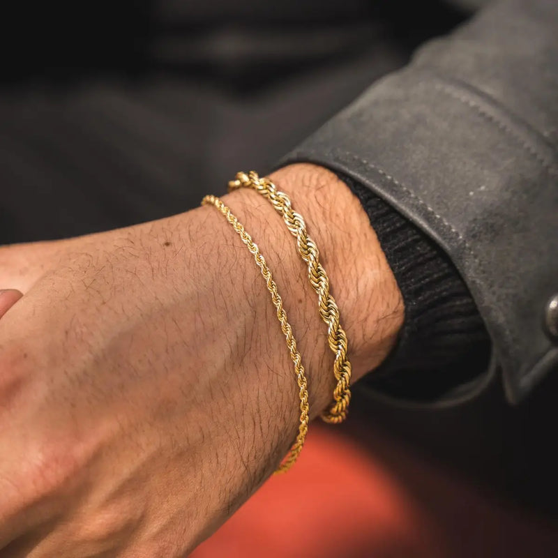 Hip Hop Men's Stainless Steel Rope Chain Bracelets,2/3/4/5mm Gold Color Adjustable Twisted Chain Wristband,Punk Casual Jewelry
