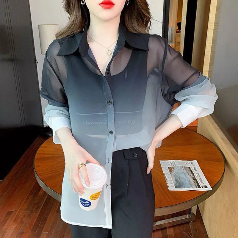 Fashion Gradient Color Chiffon Shirt Women Summer Tie Dye - View 4 | SAMAG