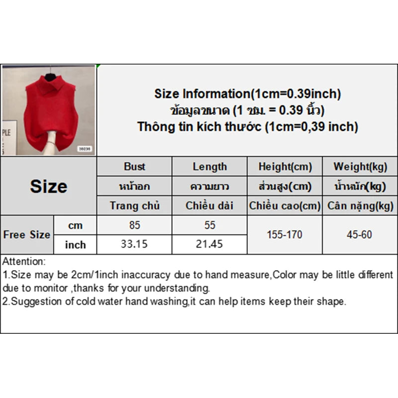 Autumn Winter Korean Solid Color Lapel Sleeveless Versatile Casual Knitted Vest For Women