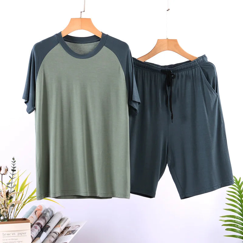 Sleepwear Summer Pajamas Men's Set Home Wear Adult Spring Lightweight Loose Short-sleeved Shorts 2pcs Casual Underwear