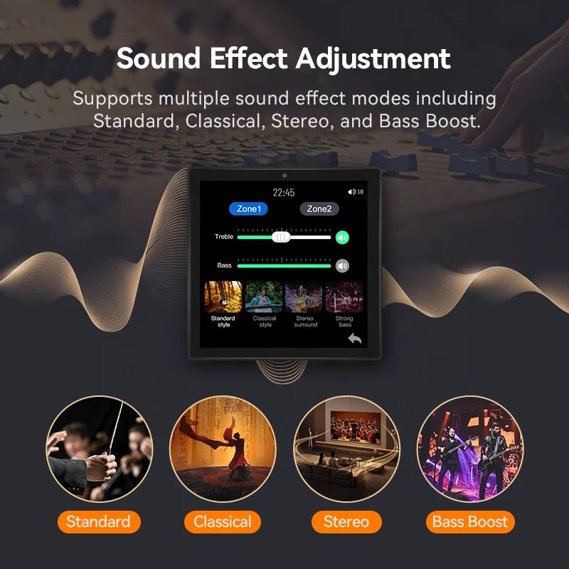 2 Zone Audio Volume Wall Amplifier Multilingual 4 Inch Touch Screen Bluetooths TF FM Sound Control Panel Ceiling Speakers System