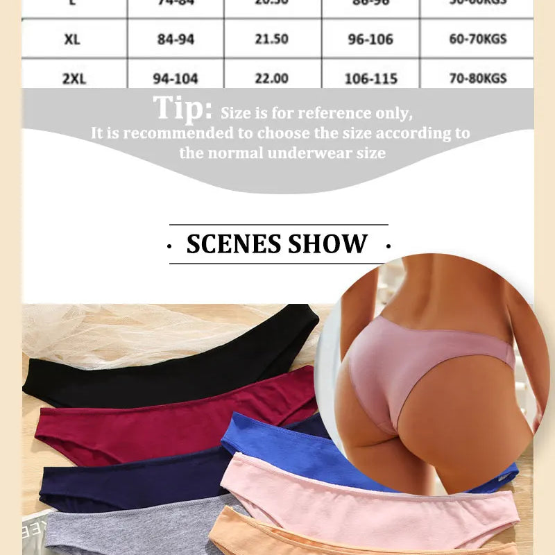 6pcs Cotton Women's Lingerie M-XXL Solid Seamless Panties Sexy Breathable Low-Waist Briefs Female Soft Comfortable Underpants