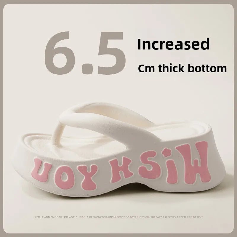 Women's Summer Fashion EVA Platform Slippers Wedge Heel Sandals Letter Print Thick Bottom Non-Slip Beach Slides