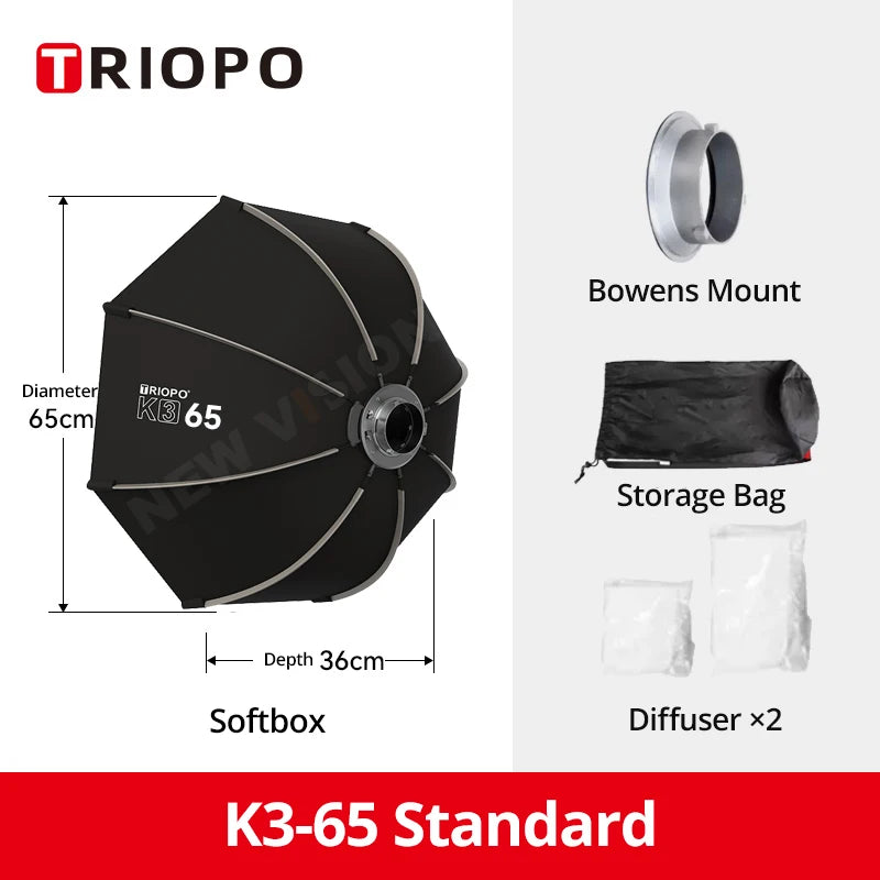 TRIOPO K3 Series 55cm 65cm 90cm 120cm Quick-Setup Octagon Softbox Bowens Mount for Godox Aputure Sokani Studio LED Video Light