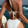 Sexy Wrinkled Metal Rings Halter Bikini Female Swimsuit | SAMAG